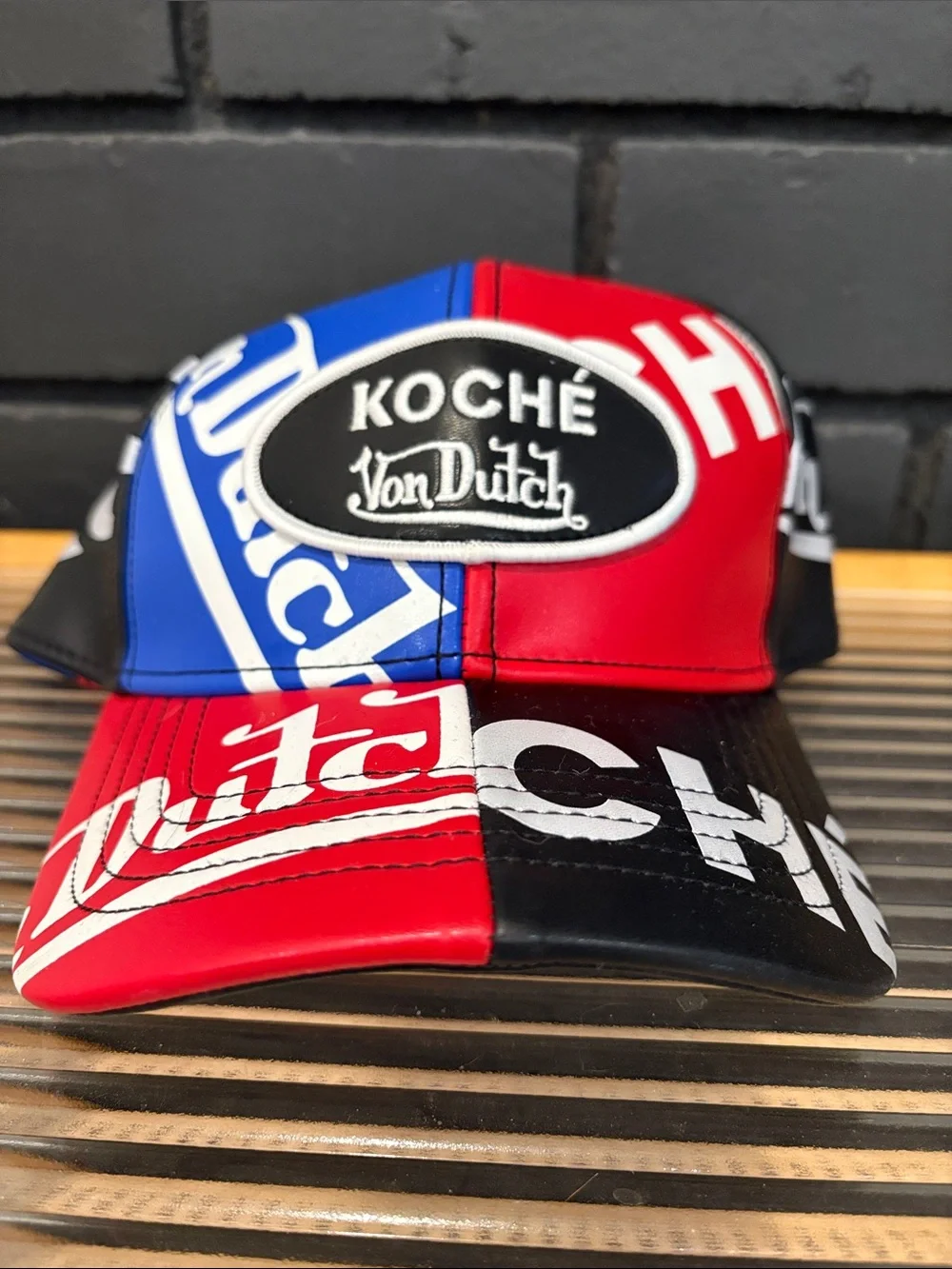 Von Dutch Red Blue Black Patch Logo Trucker Hat